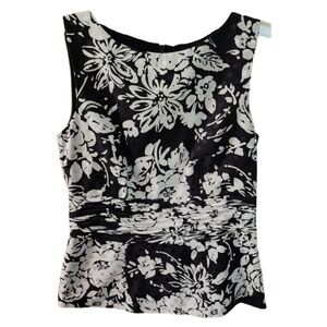DAVID WARREN Petites 100% Silk Black Floral‎ Blouse Women's Size 2P Vintage